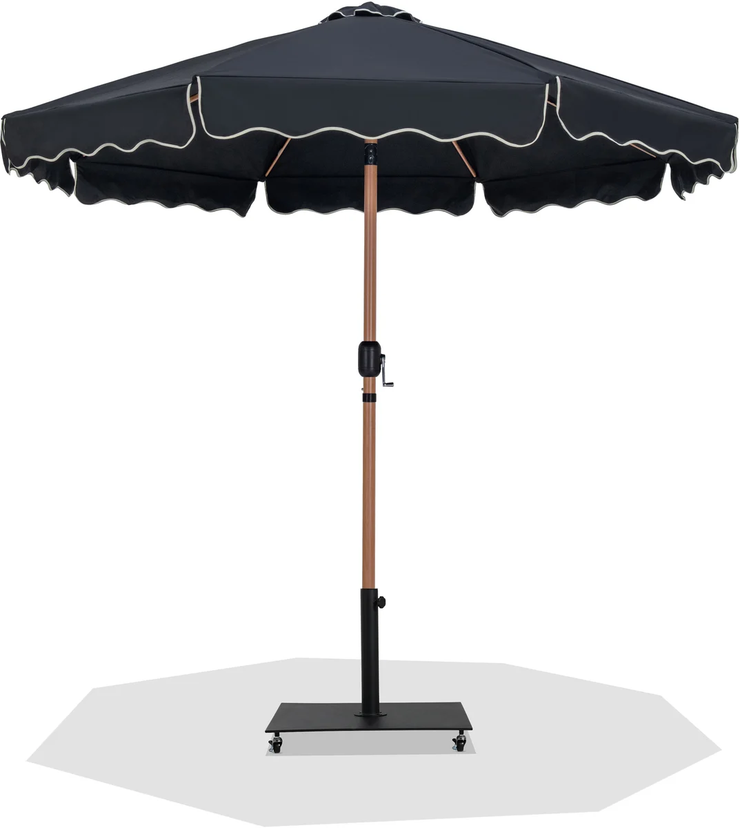 Amalfi - Fabric With Cream Piping Aluminum Patio Umbrella with Base - Black / Matte Black
