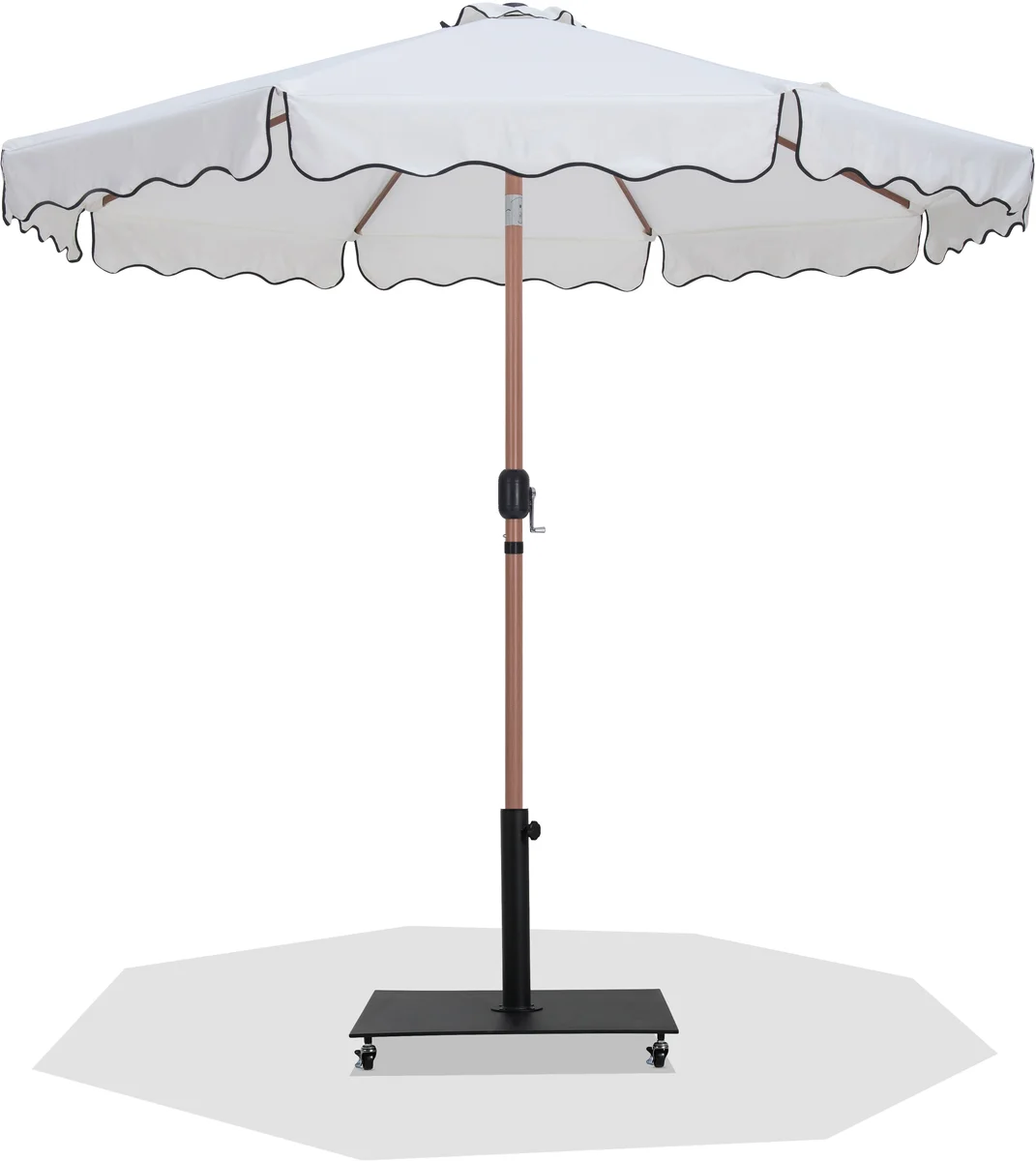 Amalfi - Fabric With Black Piping / Matte Black Aluminum Patio Umbrella with Base - White