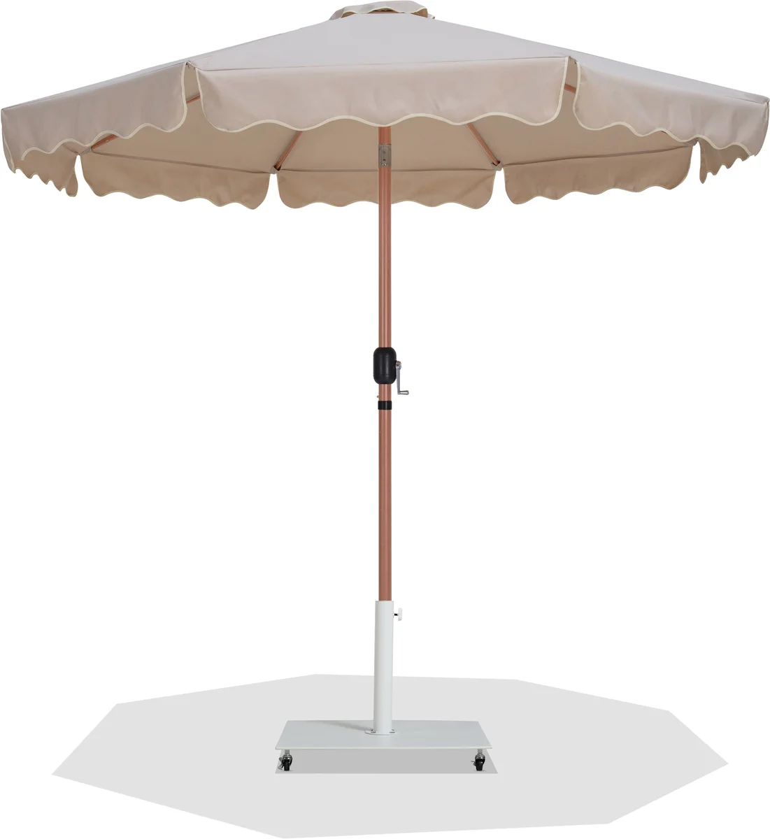 Amalfi - Fabric With Cream Piping Aluminum Patio Umbrella with Base - Beige / Matte White