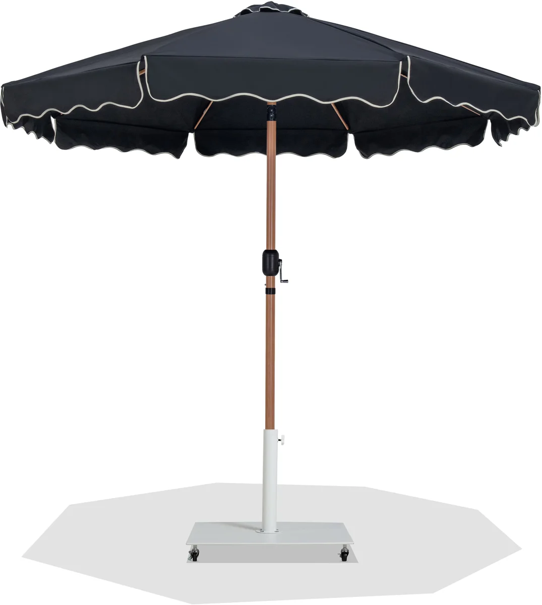 Amalfi - Fabric With Cream Piping Aluminum Patio Umbrella with Base - Black / Matte White