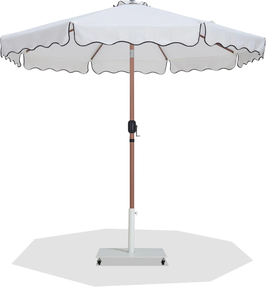 Amalfi - Fabric With Black Piping / Matte White Aluminum Patio Umbrella with Base - White