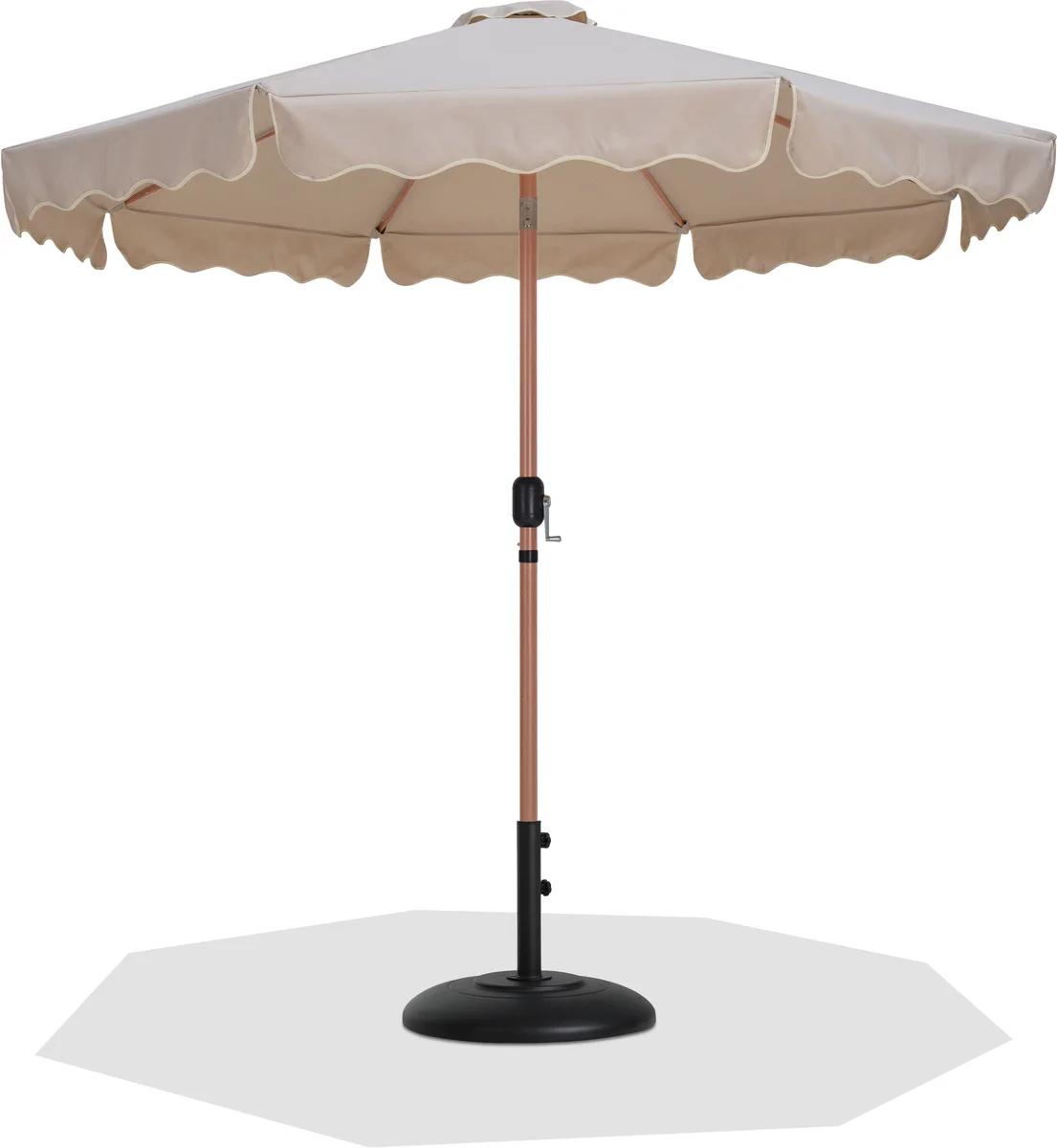 Amalfi - With Cream Piping Aluminum Patio Umbrella With Black Base / Teak Pole - Beige