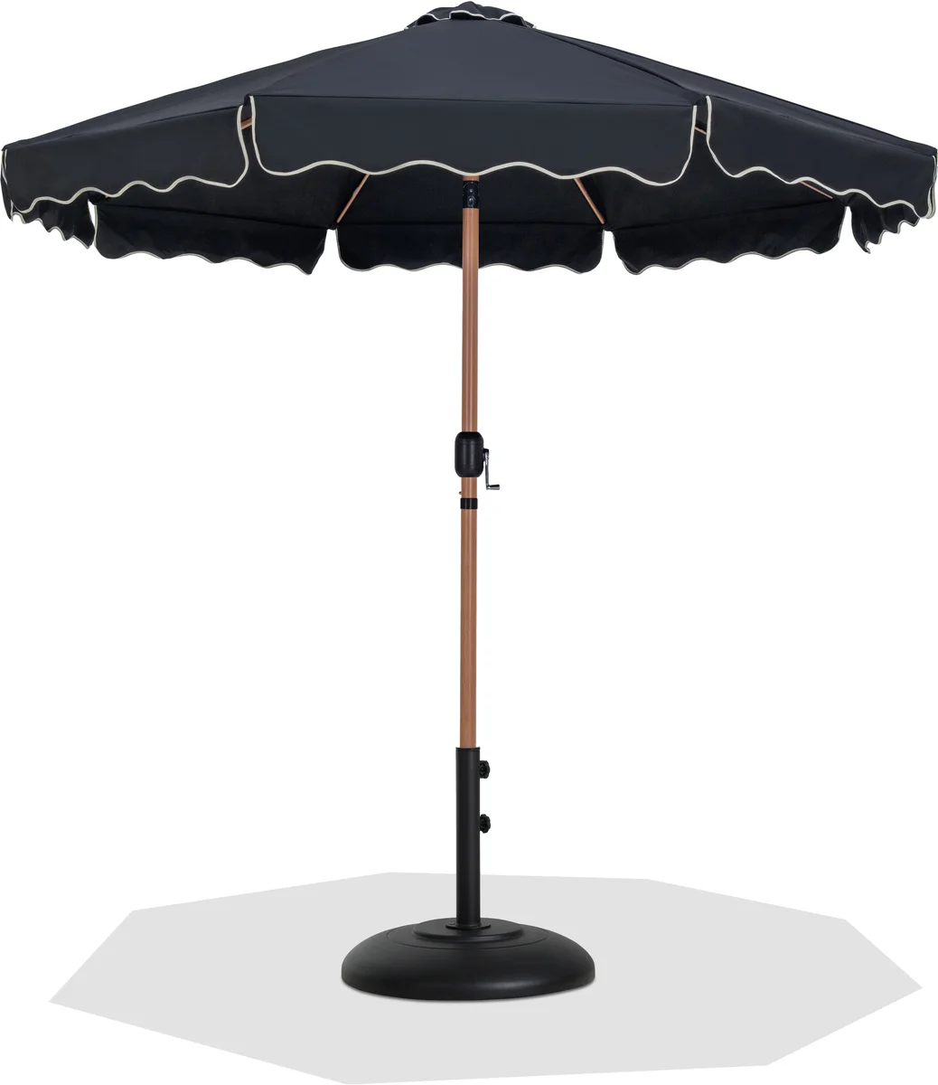 Amalfi - With Cream Piping Aluminum Patio Umbrella With Black Base / Teak Pole - Black