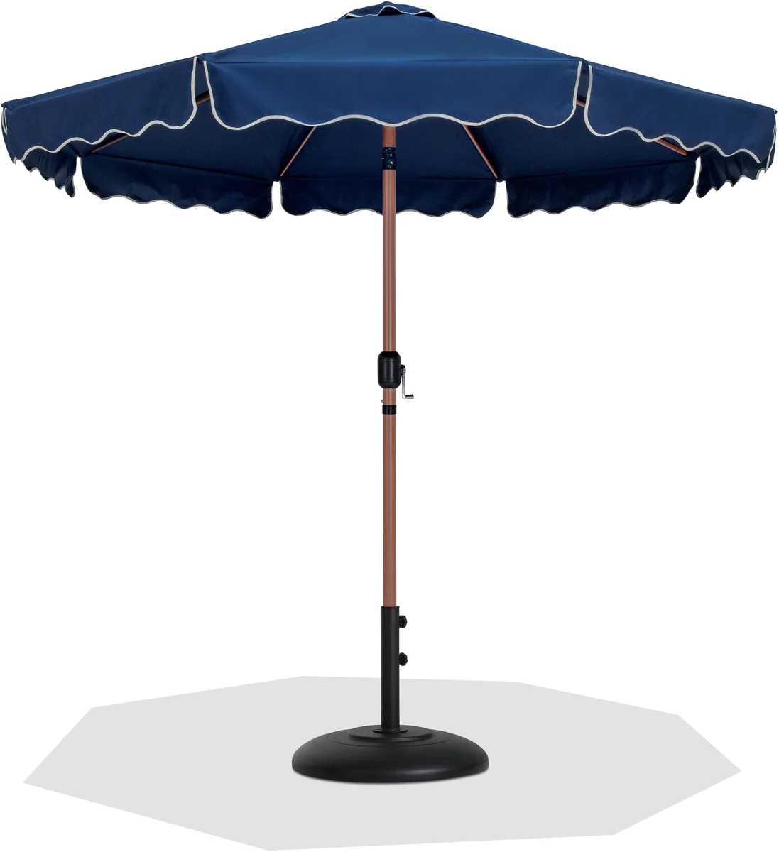 Amalfi - With Cream Piping Aluminum Patio Umbrella With Black Base / Teak Pole - Navy