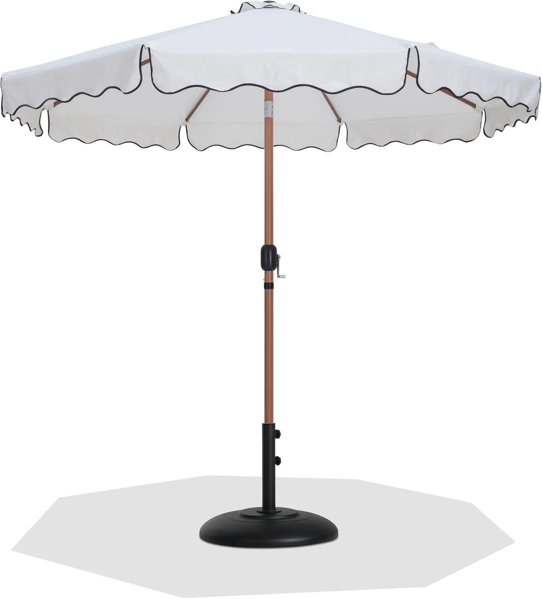 Amalfi - With Black Piping / Matte Black Aluminum Patio Umbrella With Base - White