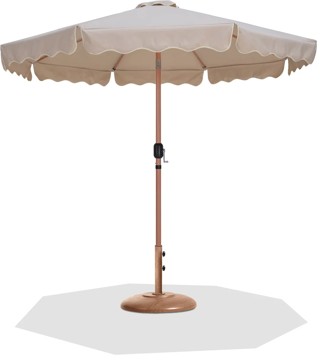 Amalfi - Cream Piping Patio Umbrella with Base - Beige / Teak