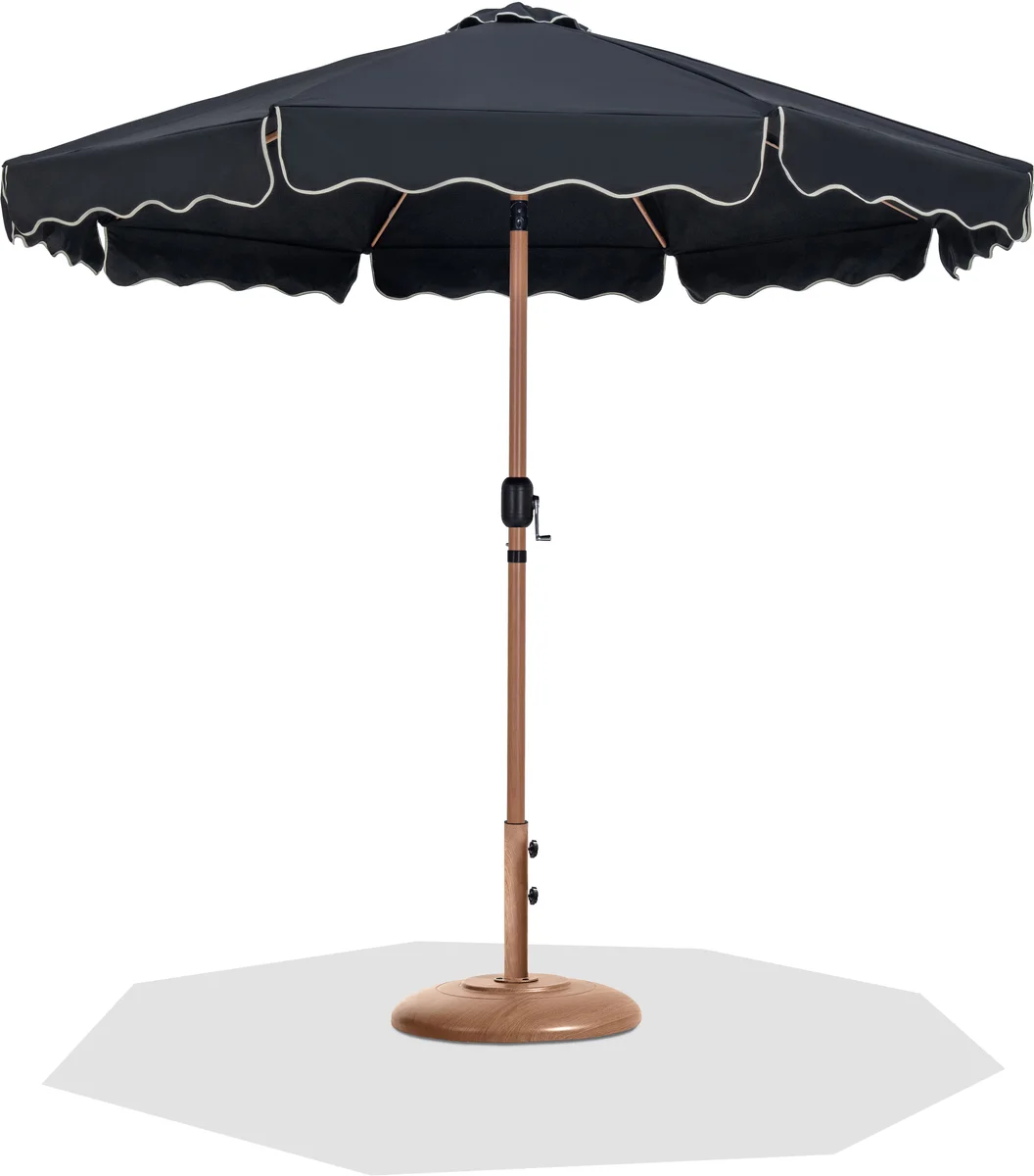 Amalfi - With Cream Piping Aluminum Patio Umbrella With Teak Base / Teak Pole - Black