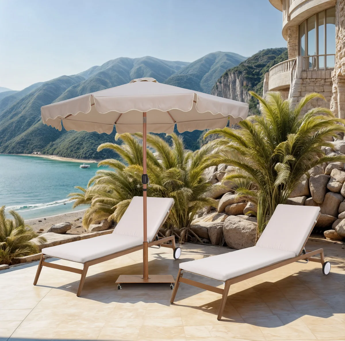 Amalfi - Fabric With Cream Piping Patio Umbrella - Beige - View 2