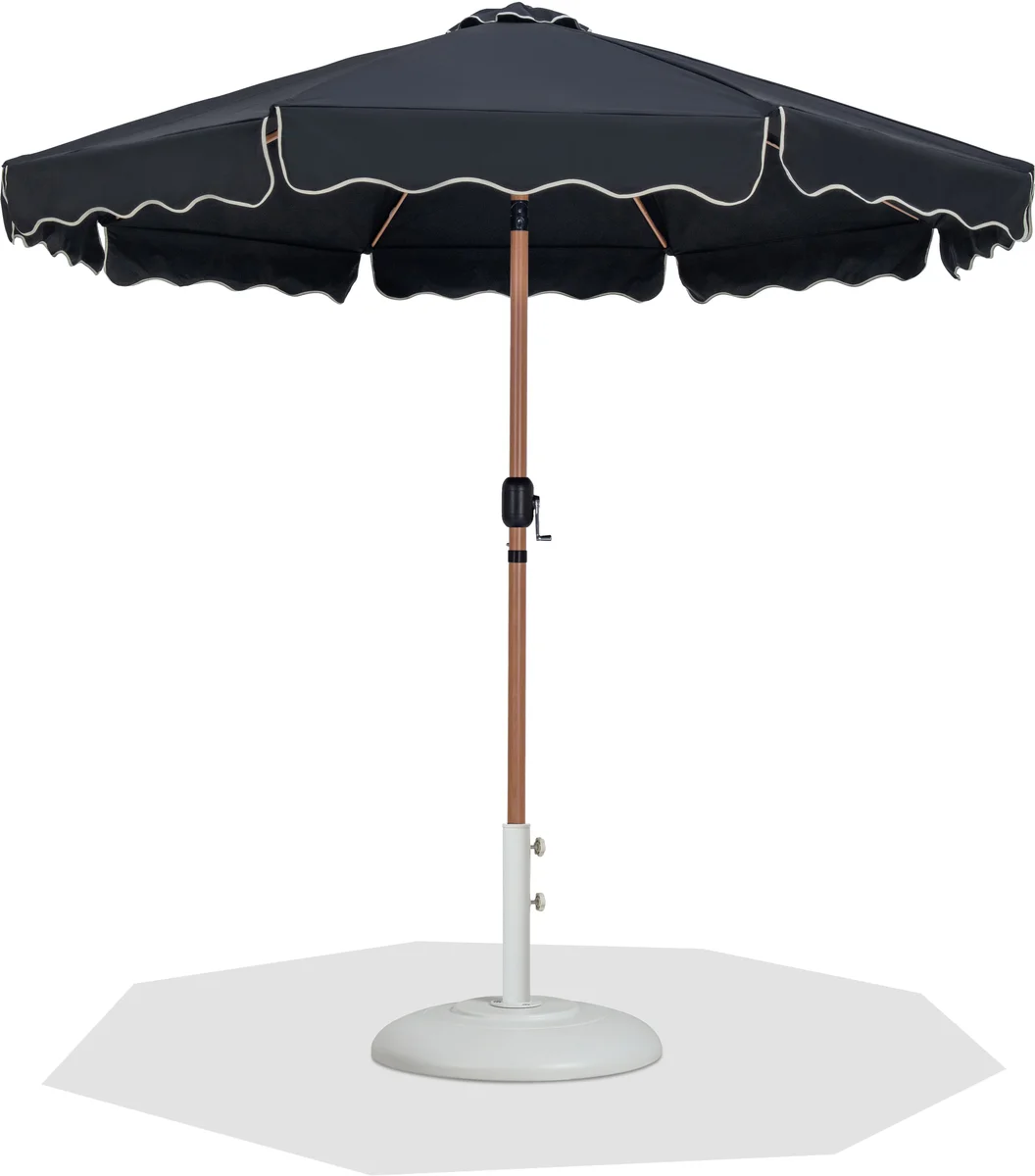 Amalfi - With Cream Piping Aluminum Patio Umbrella With White Base / Teak Pole - Black
