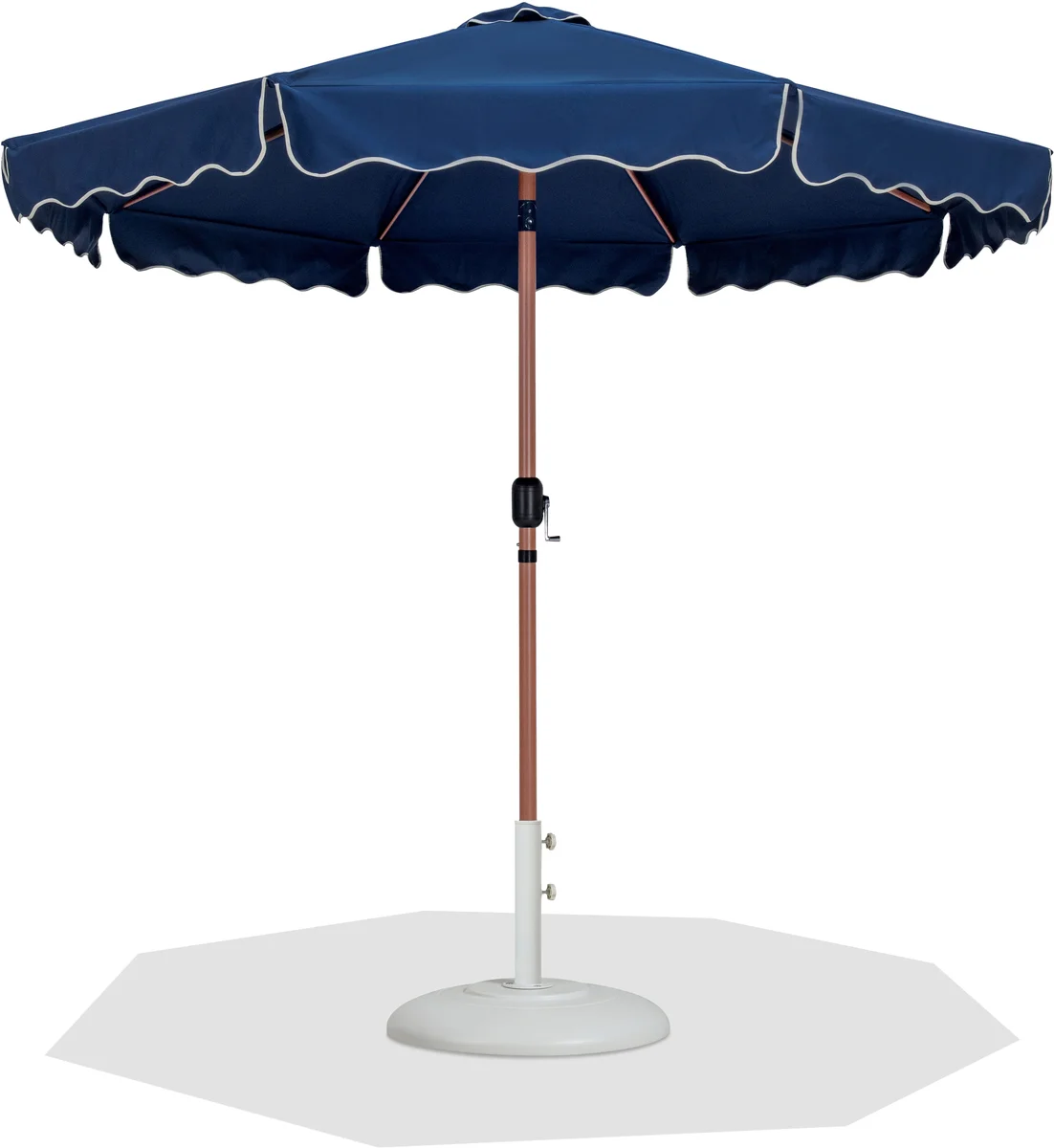 Amalfi - With Cream Piping Aluminum Patio Umbrella With White Base / Teak Pole - Navy