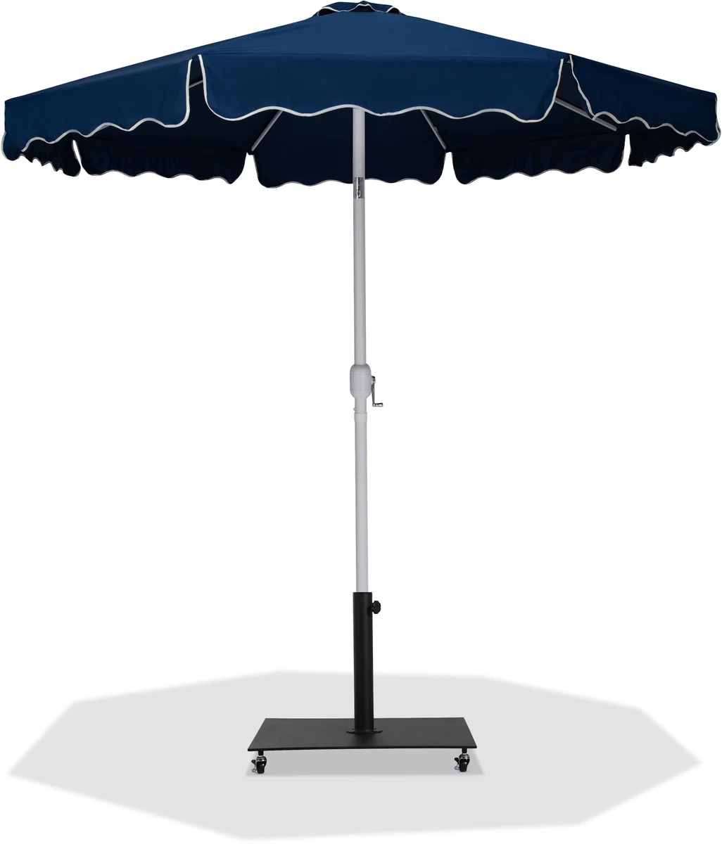 Amalfi - Fabric With Cream Piping Aluminum Patio Umbrella With Black Base / White Pole - Navy