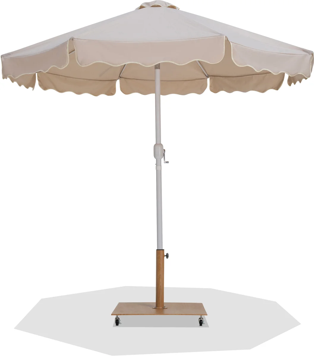 Amalfi - With Cream Piping Aluminum Patio Umbrella with Base Fabric - Beige / Teak