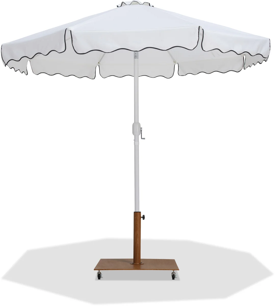 Amalfi - With Black Piping / Teak Aluminum Patio Umbrella With Base Fabric - White