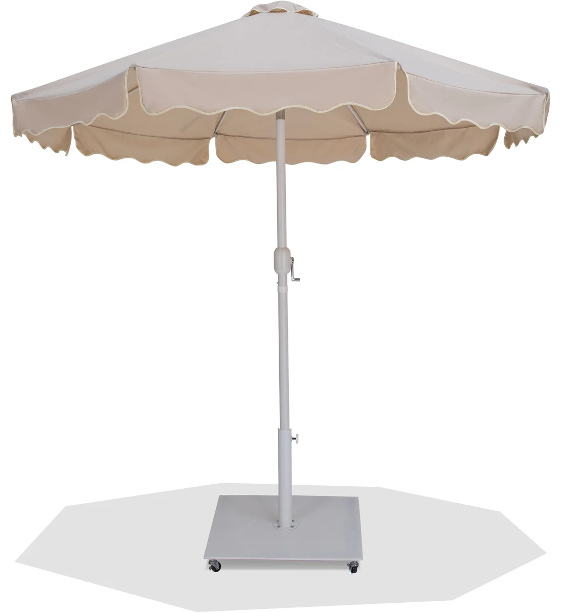 Amalfi - With Cream Piping Aluminum Patio Umbrella with Base Fabric - Beige / Matte White