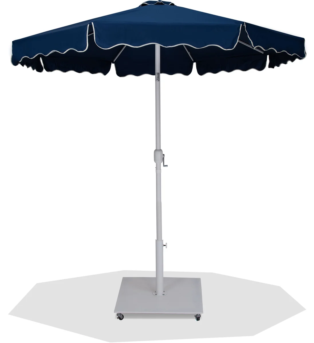 Amalfi - Fabric With Cream Piping Aluminum Patio Umbrella With White Base / White Pole - Navy
