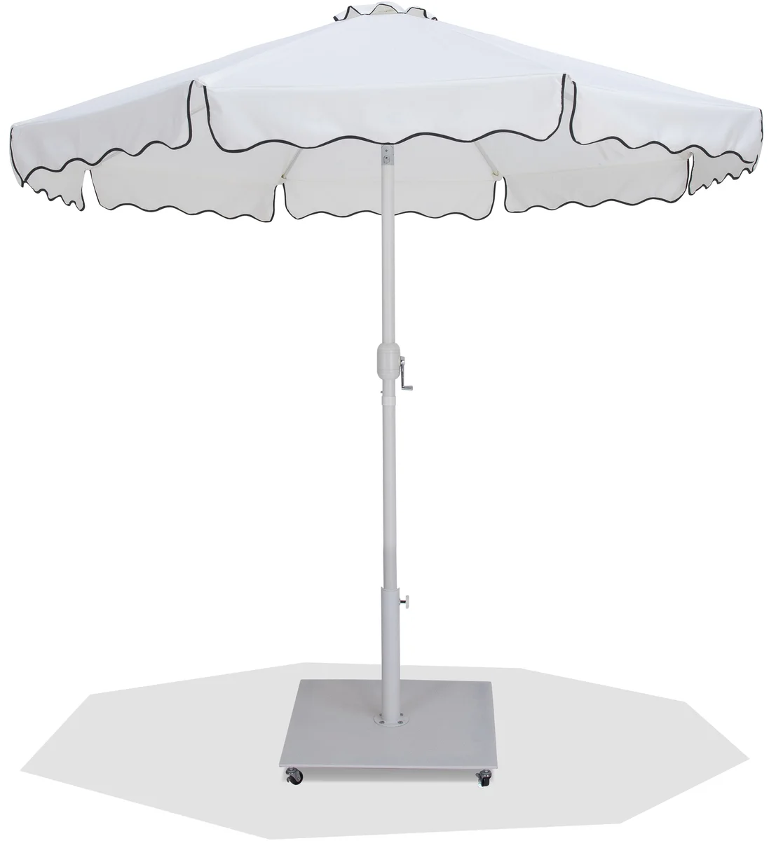 Amalfi - With Black Piping / Matte White Aluminum Patio Umbrella With Base Fabric - White