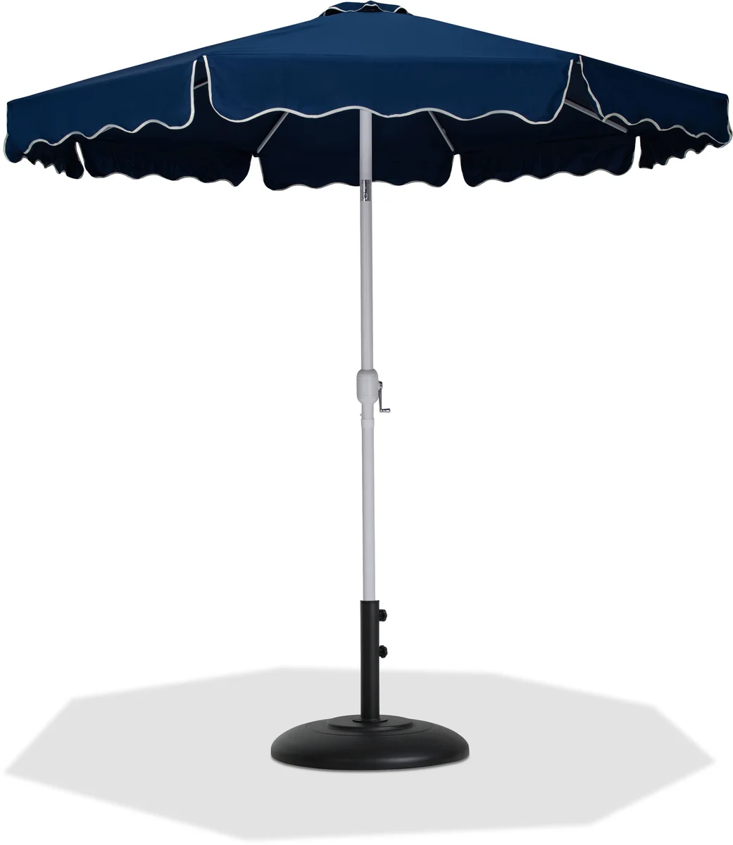 Amalfi - With Cream Piping Aluminum Patio Umbrella With Black Base / White Pole - Navy