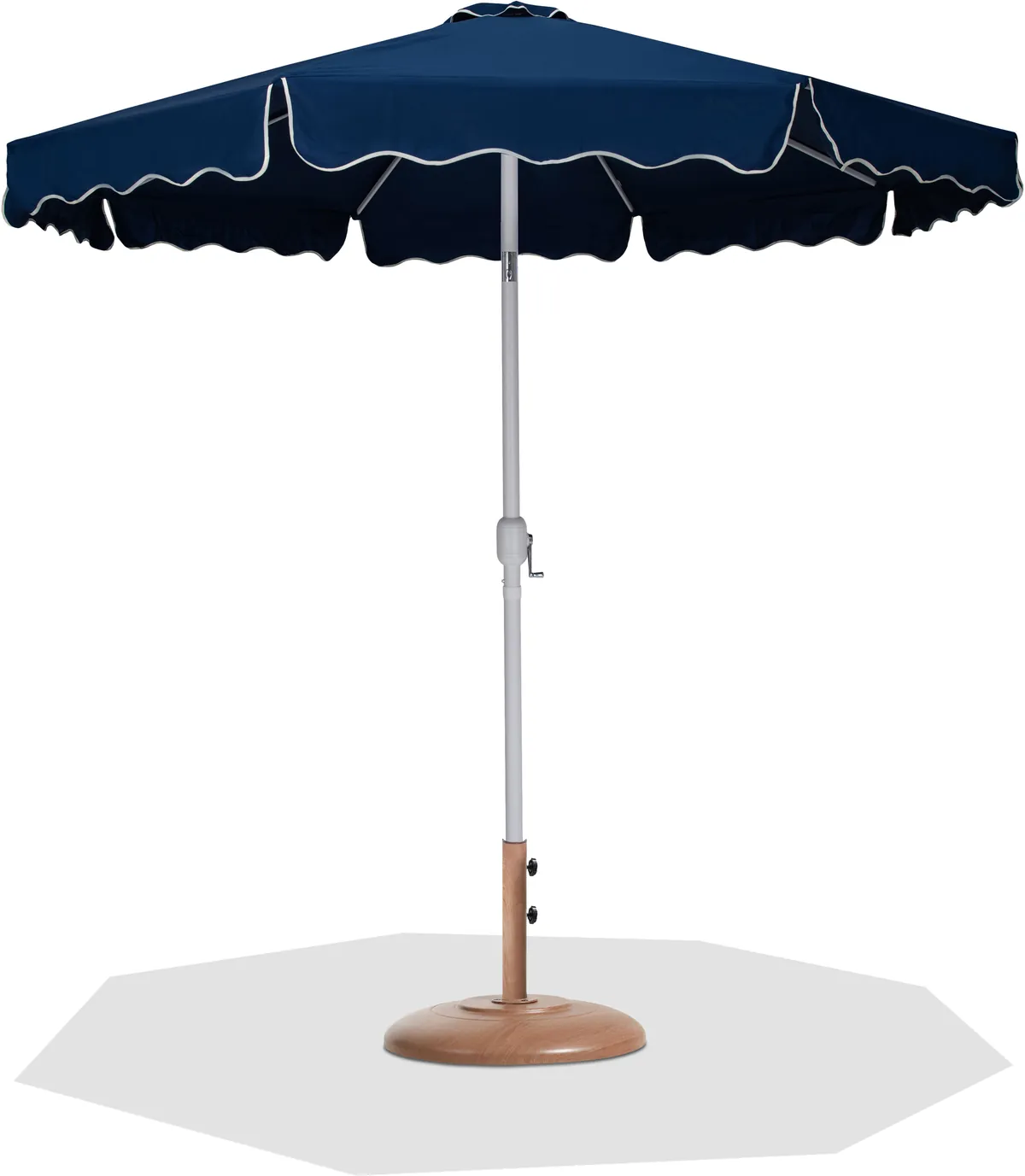 Amalfi - With Cream Piping Aluminum Patio Umbrella With Teak Base / White Pole - Navy