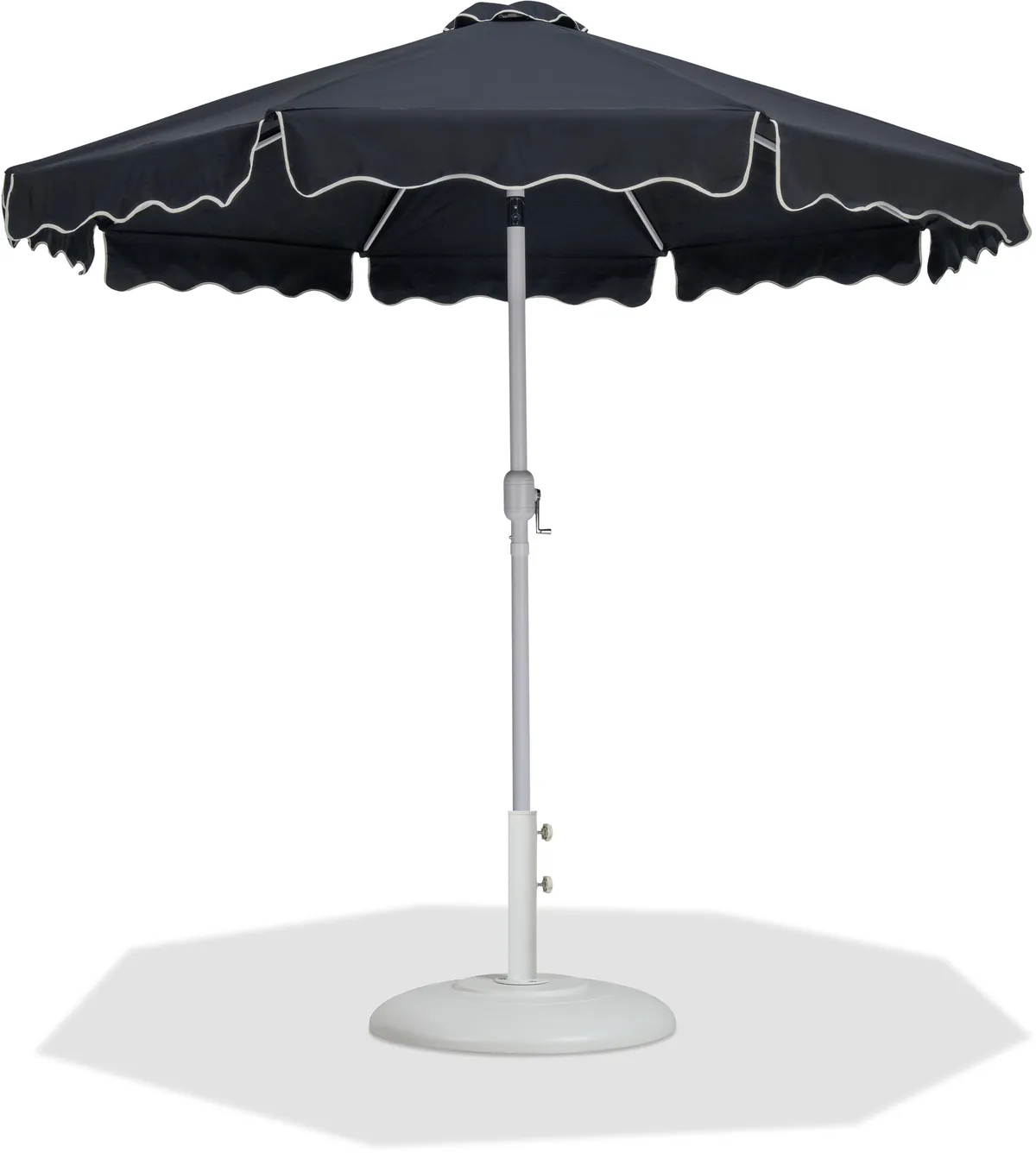 Amalfi - With Cream Piping Aluminum Patio Umbrella With White Base / White Pole - Black