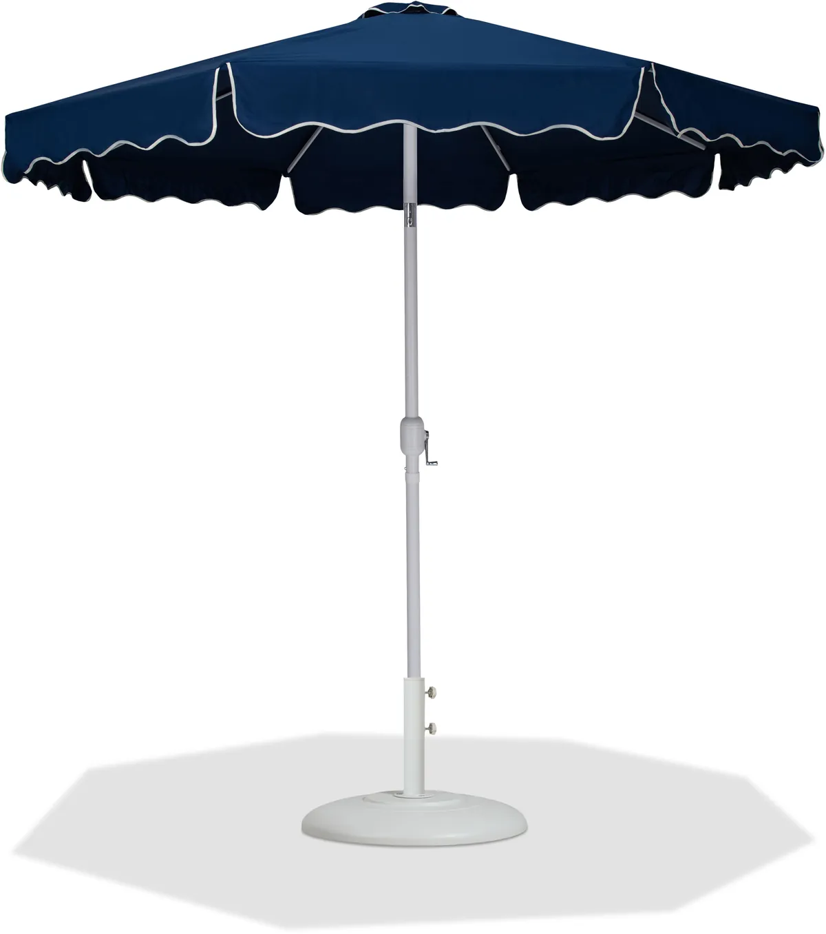Amalfi - With Cream Piping Aluminum Patio Umbrella With White Base / White Pole - Navy