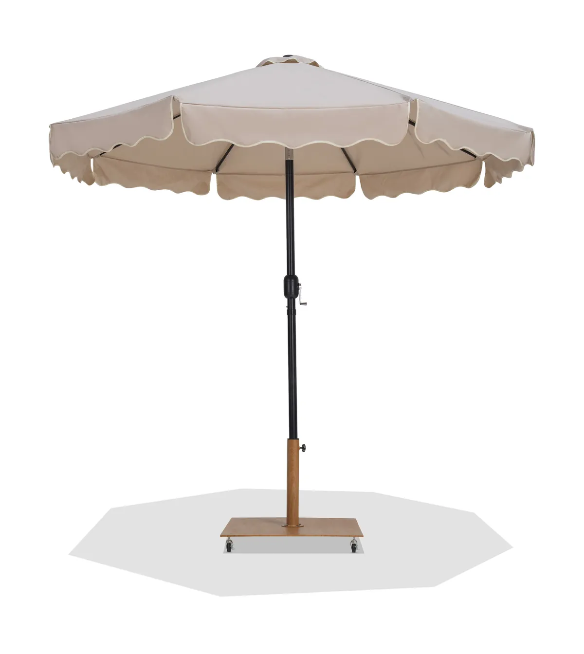 Amalfi - Aluminum Patio Umbrella with Base - Beige / Teak
