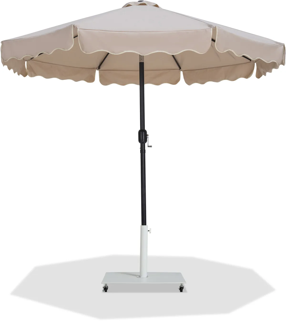 Amalfi - With Cream Piping Aluminum Patio Umbrella With Base - Beige / White