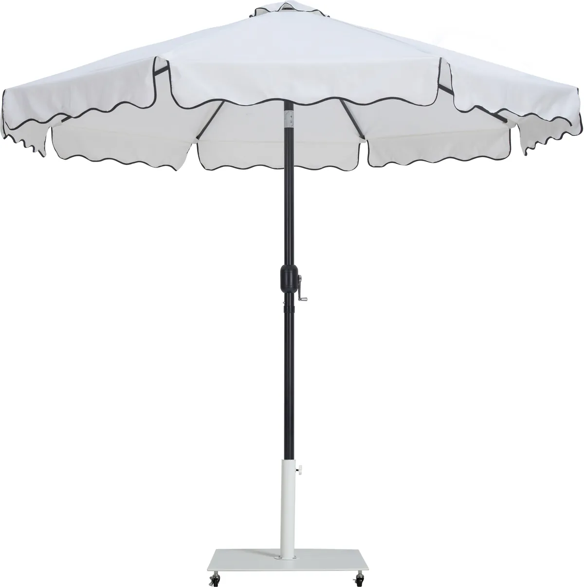 Amalfi - With Black Piping Aluminum Patio Umbrella With Base - White / Matte White