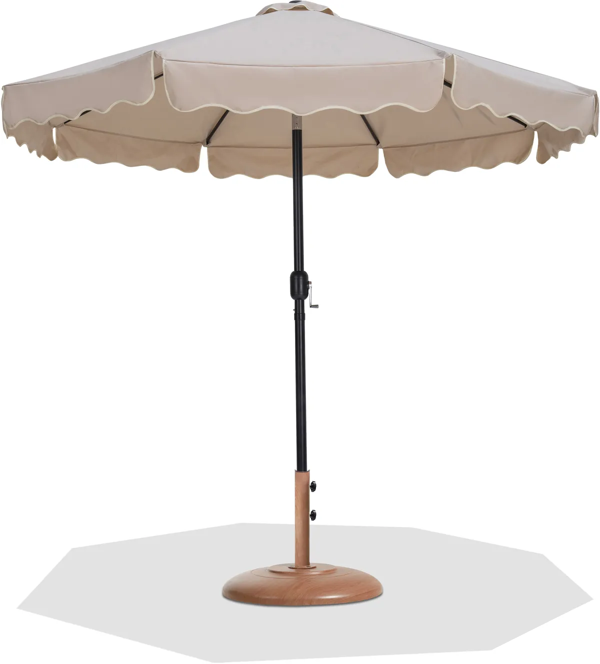 Amalfi - Cream Piping Aluminum Patio Umbrella with Base - Beige / Teak