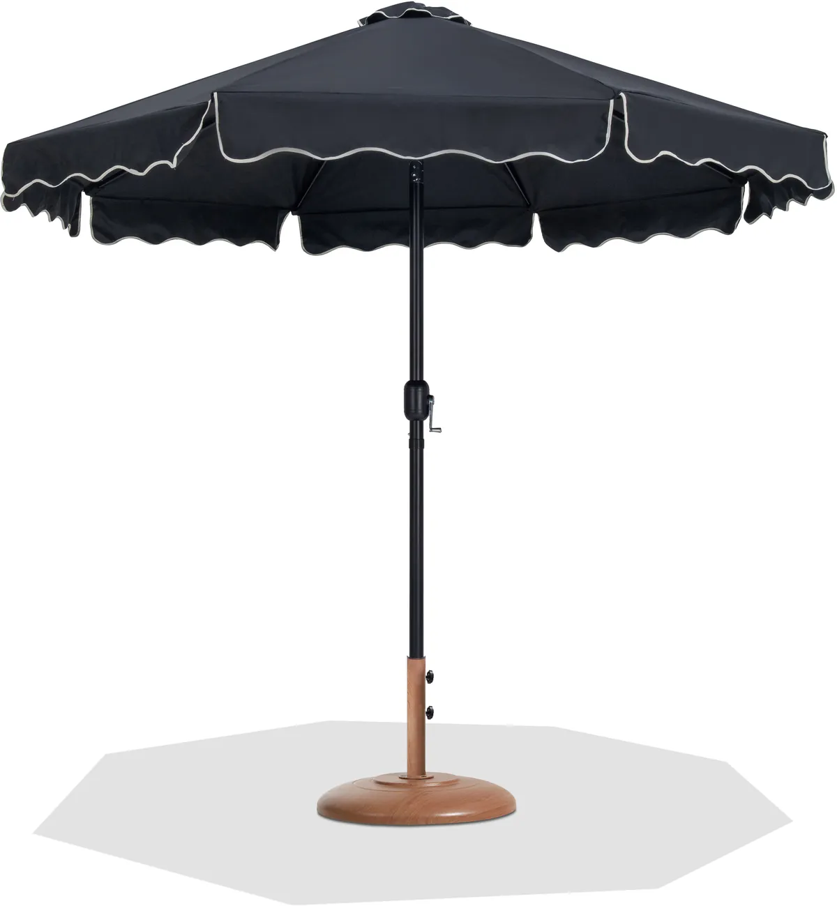 Amalfi - With Cream Piping Aluminum Patio Umbrella With Teak Base / Black Pole - Black