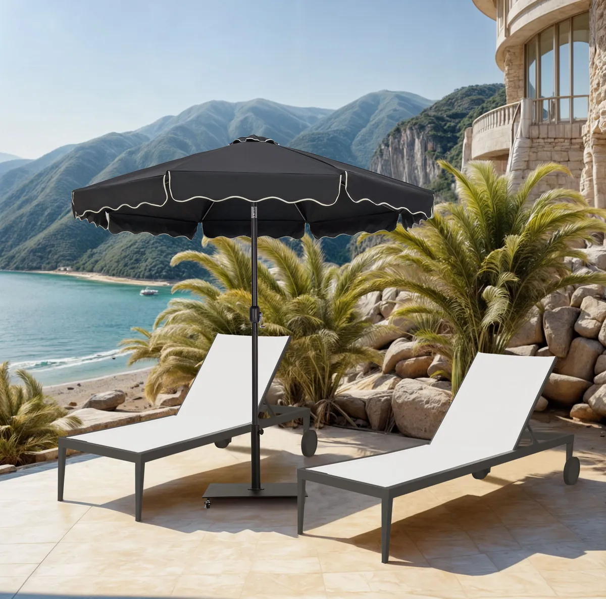 Amalfi - Patio Umbrella With Black Pole - Black - View 2