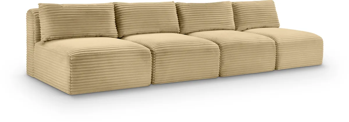 Shaggy - 4 Seat Modular Armless Sofa - Camel