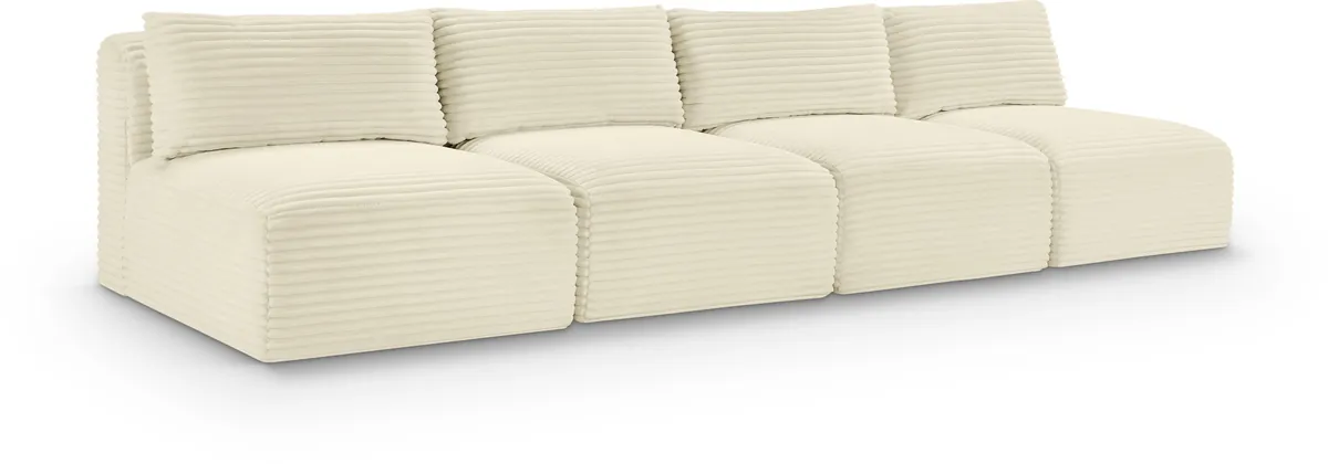 Shaggy - 4 Seat Modular Armless Sofa - Cream
