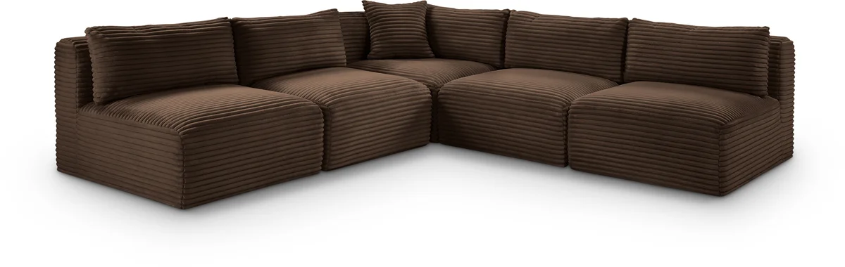 Shaggy - 5 Piece Modular Corner Armless Sectional - Brown