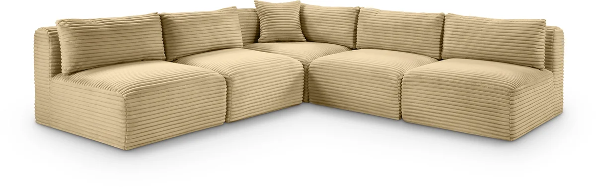 Shaggy - 5 Piece Modular Corner Armless Sectional - Camel
