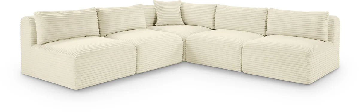 Shaggy - 5 Piece Modular Corner Armless Sectional - Cream