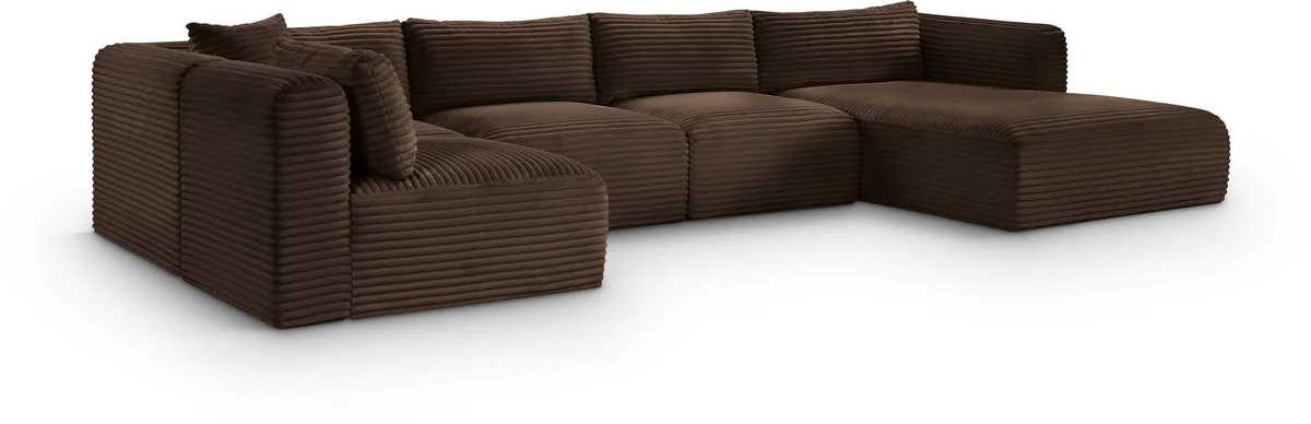 Shaggy - 5 Piece Modular U-Shaped Sectional - Brown