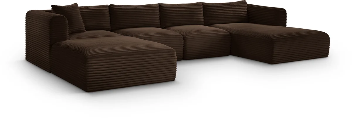 Shaggy - 5 Piece Modular Sectional With Chaise And Ottoman - Brown
