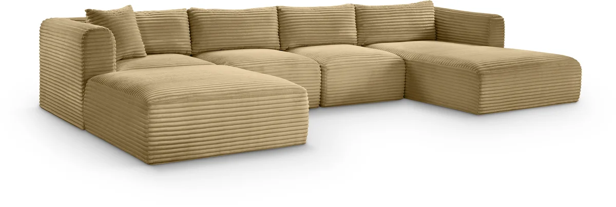 Shaggy - 5 Piece Modular Sectional With Chaise And Ottoman - Camel
