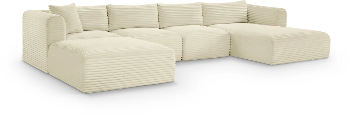 Shaggy - 5 Piece Modular Sectional With Chaise And Ottoman - Cream