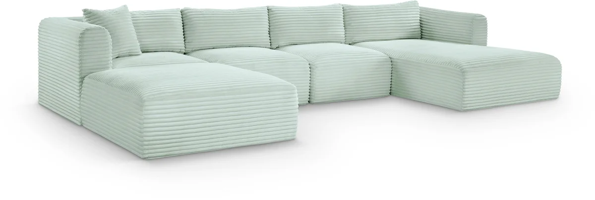 Shaggy - 5 Piece Modular Sectional With Chaise And Ottoman - Mint