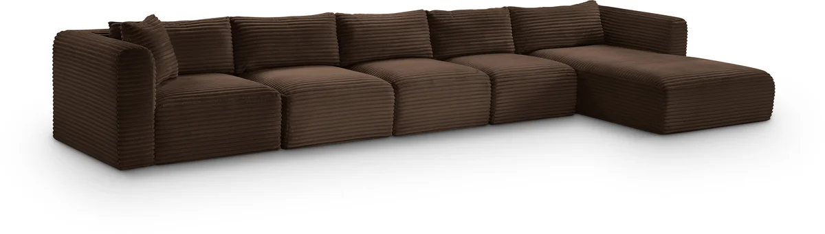 Shaggy - 5 Piece Modular Sectional With Chaise - Brown