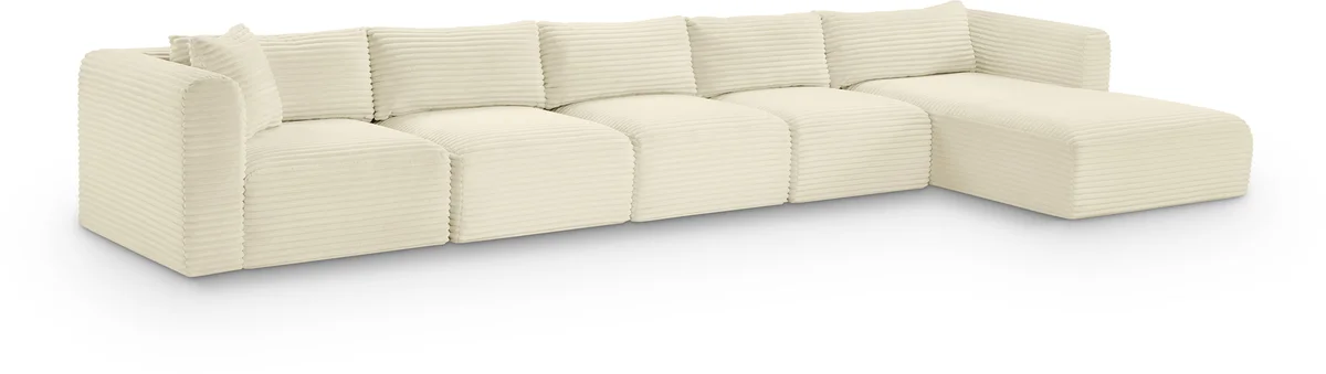 Shaggy - 5 Piece Modular Sectional With Chaise - Cream
