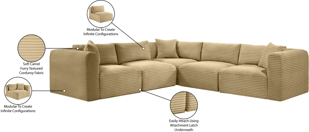 Shaggy - 5 Piece Modular Corner Sectional - Camel