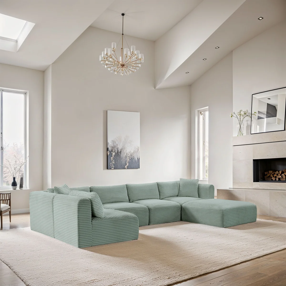 Shaggy - 6 Piece Modular U-Shaped Sectional - Mint - View 2