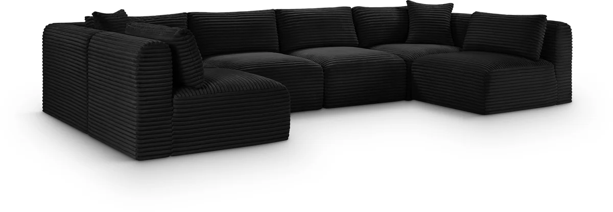 Shaggy - 6 Piece Modular U-Shaped Armless Sectional - Black