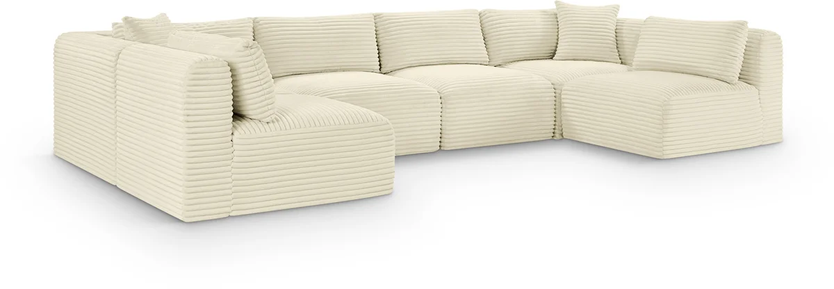 Shaggy - 6 Piece Modular U-Shaped Armless Sectional - Cream