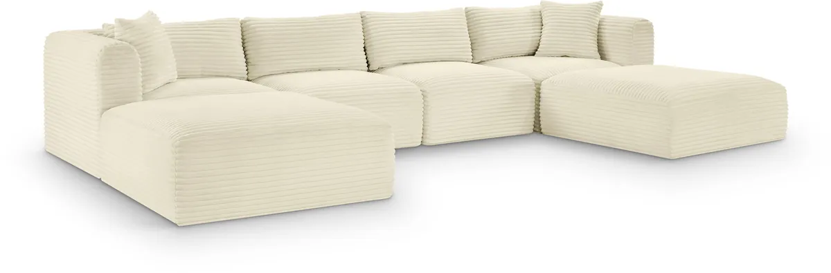 Shaggy - 6 Piece Modular Sectional With 2 Ottomans - Cream