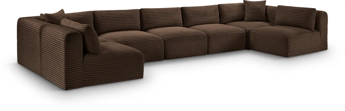 Shaggy - 7 Piece Modular U-Shaped Armless Sectional - Brown