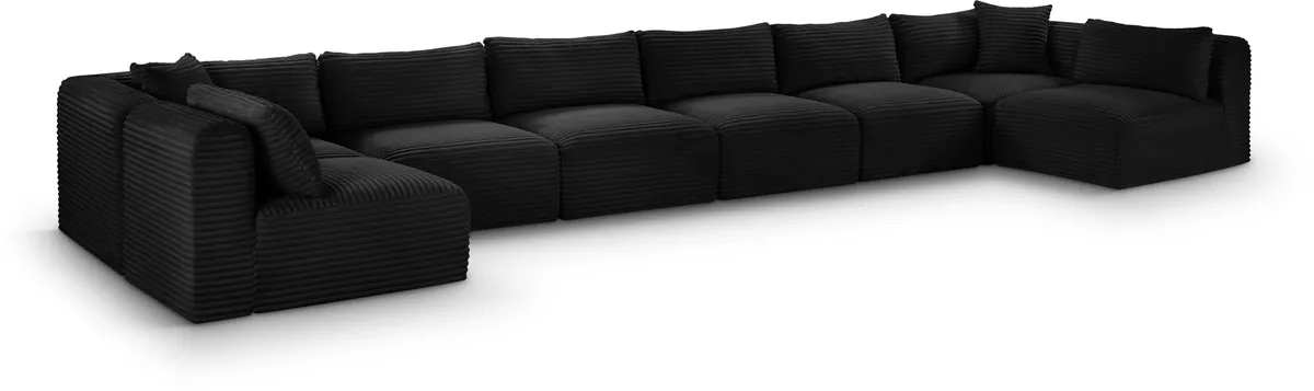 Shaggy - 8 Piece Modular U-Shaped Armless Sectional - Black