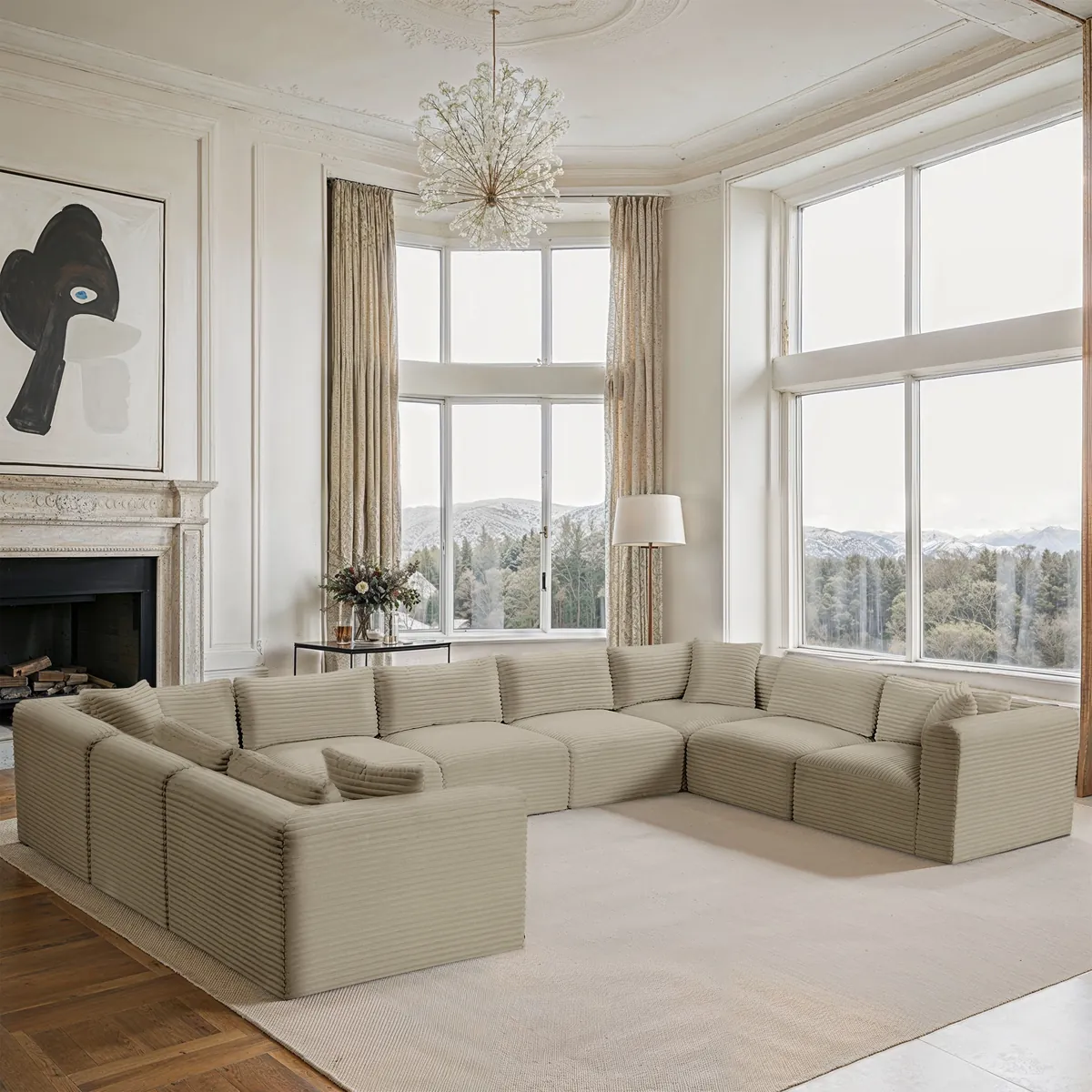 Shaggy - 9 Piece Modular U-Shaped Sectional - Cream - View 2